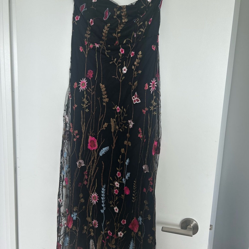 Lulu's Black Dress with Floral Embroidery